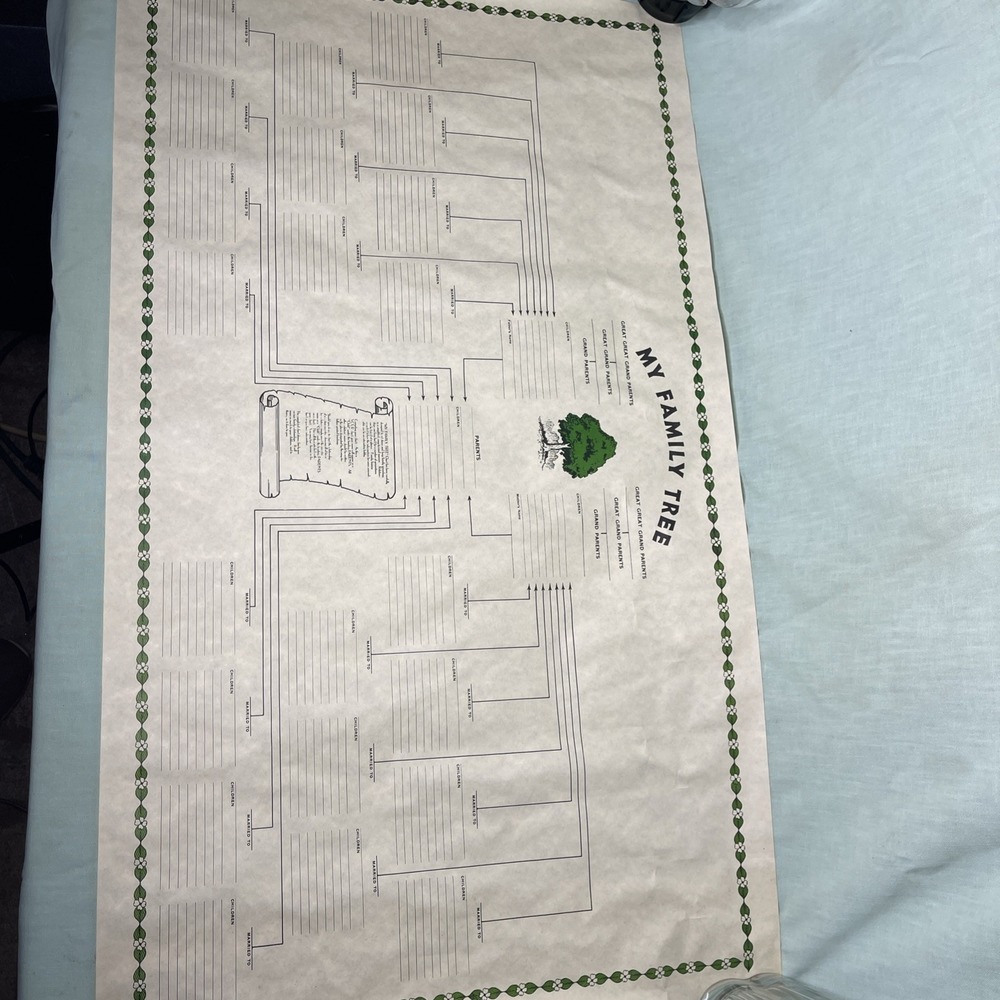 Vintage Family Tree Chart Poster Genealogy Record Chart 24x19 Floral Border